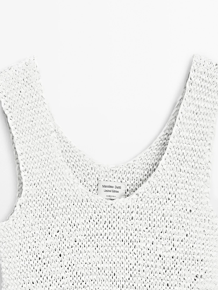 Top tressé en cuir et daim