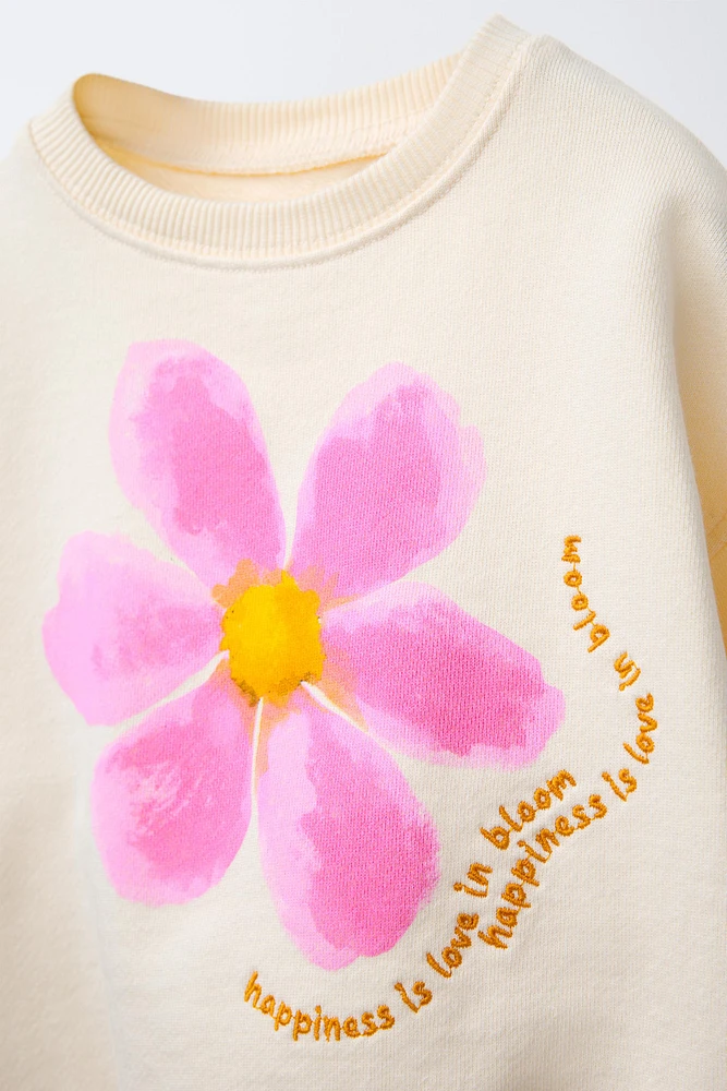 FLORAL EMBROIDERED TEXT SWEATSHIRT