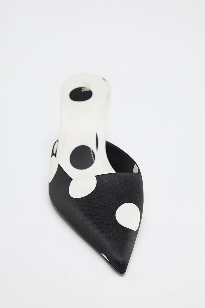 SATIN FINISH POLKA DOT SLINGBACK PUMPS