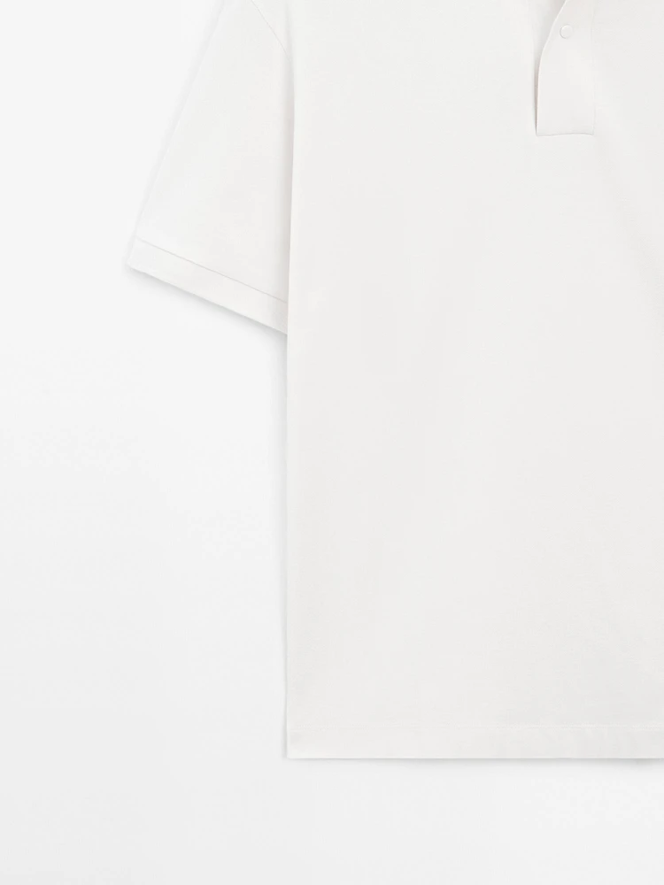 Cotton blend slim fit knit polo shirt