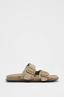SPLIT LEATHER STRAPPY FLAT SANDALS