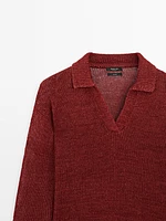 Pull en maille 100 % lin à col polo