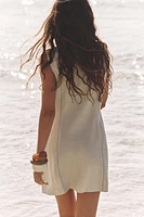 LINEN MINI DRESS WITH TOPSTITCHING