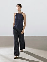Wide leg denim trousers