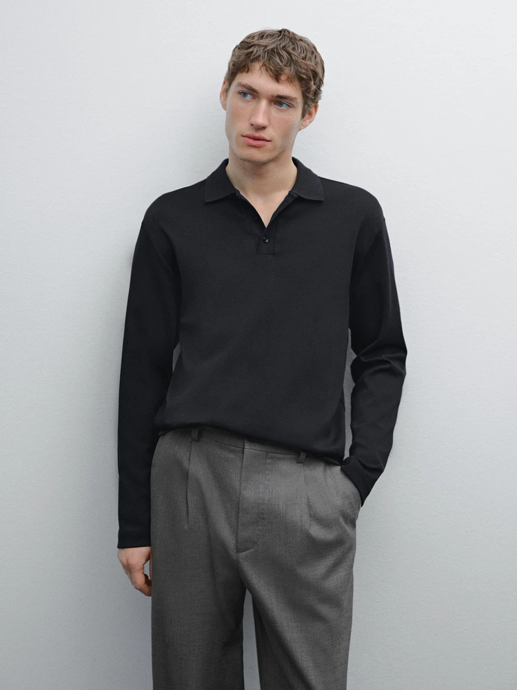 Knit cotton polo sweater