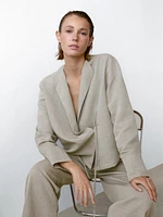 Linen blend check print trousers