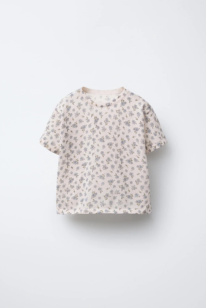 FLORAL PRINT FINE KNIT T-SHIRT