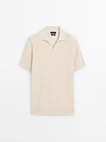 Textured cotton knit short sleeve polo shirt