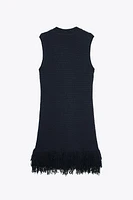 ROBE EN MAILLE QUADRILLÉE À FRANGES