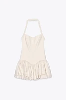 ROBE COMBINAISON HALTER VOLANTS RAYURES