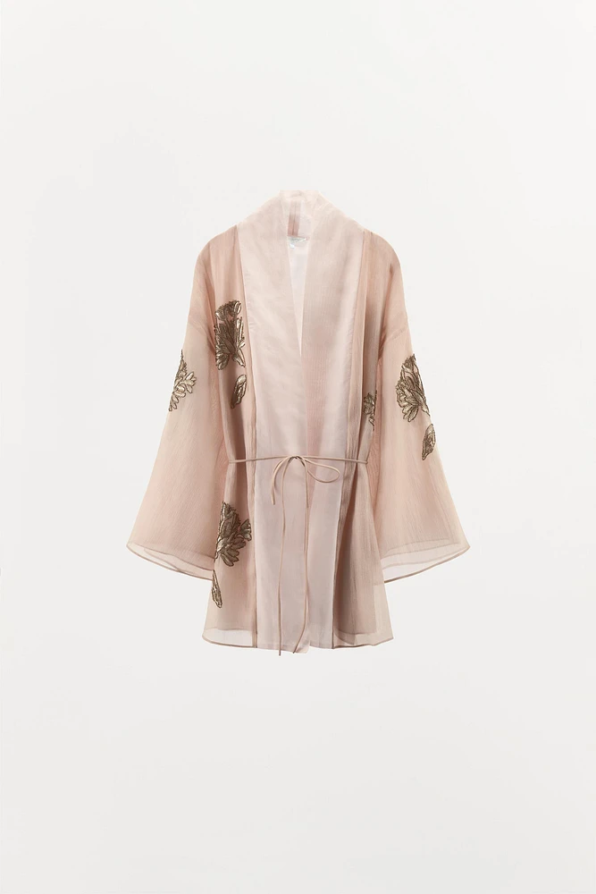 SHORT SILK BEADED KIMONO