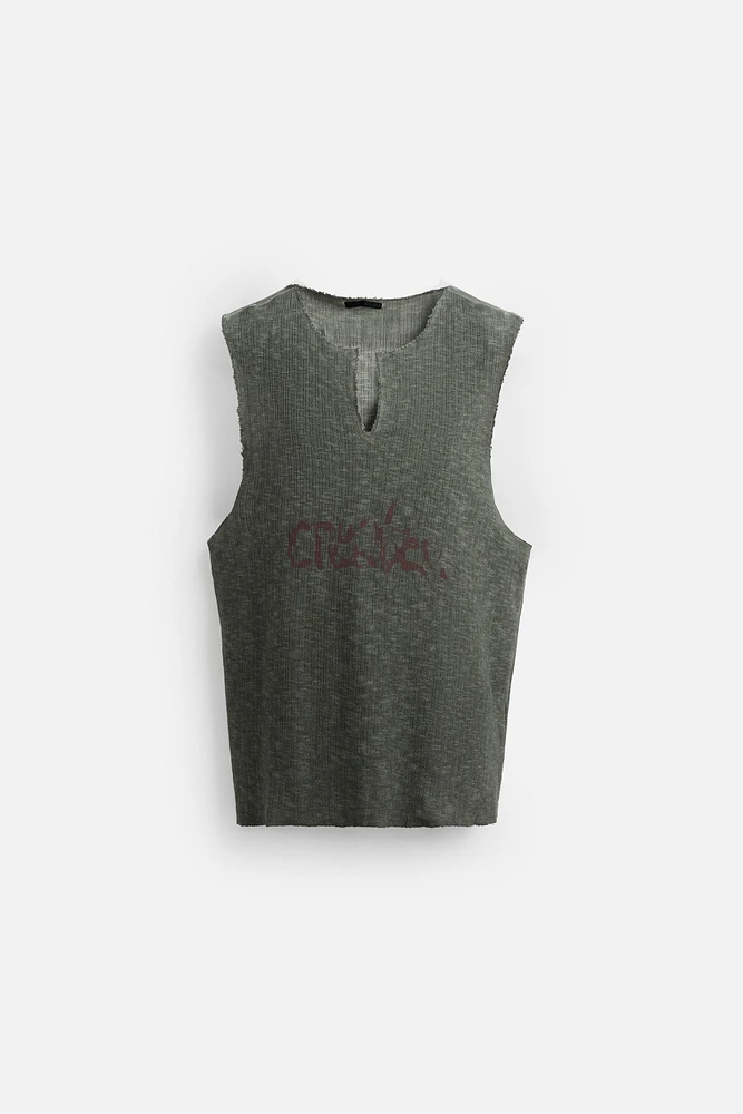 T-SHIRT TANK EN MAILLE À IMPRIMÉ DÉLAVÉ