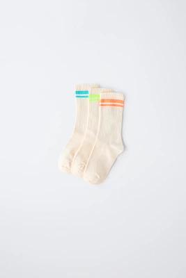 LOT DE TROIS PAIRES CHAUSSETTES LONGUES À RAYURES