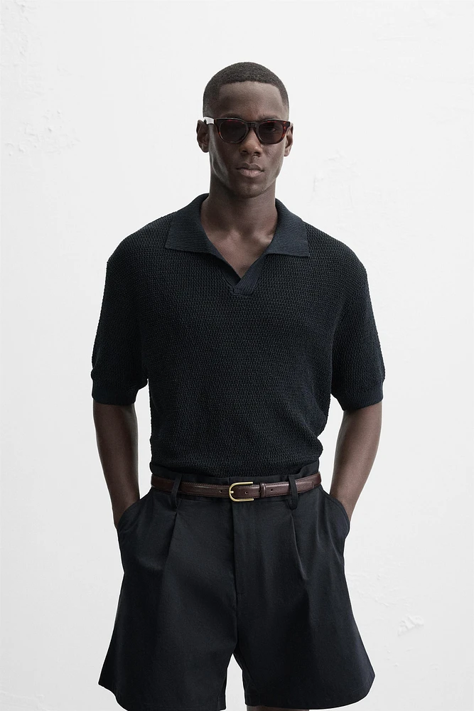 OPEN TEXTURED KNIT POLO SHIRT