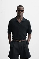 OPEN TEXTURED KNIT POLO SHIRT