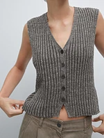 Linen blend flecked thread knit vest