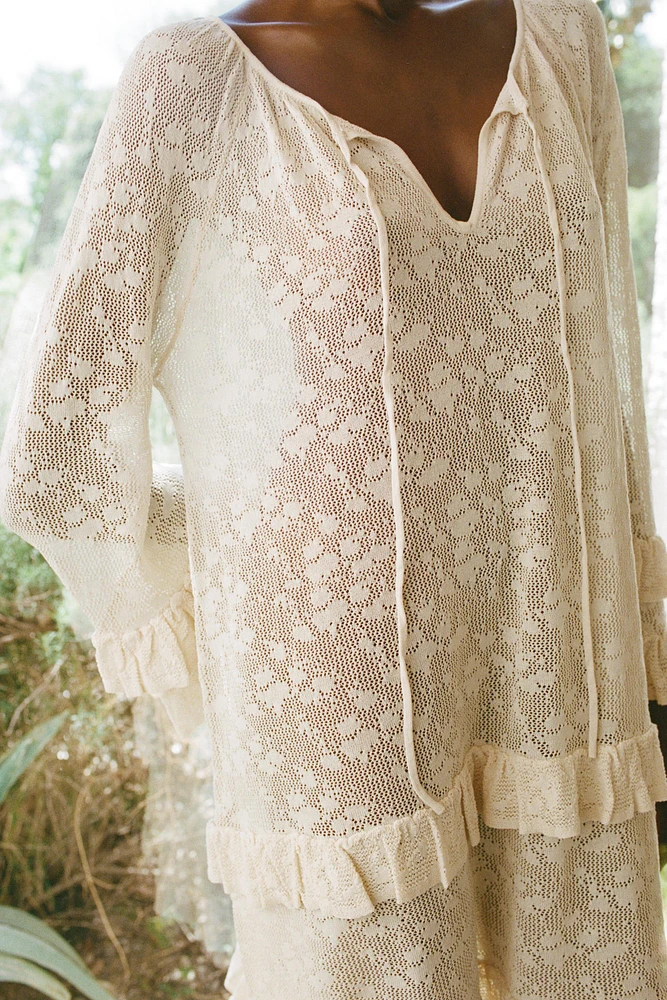 POINTELLE KNIT RUFFLE DRESS