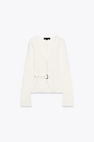 BELTED PLAIN KNIT JACKET
