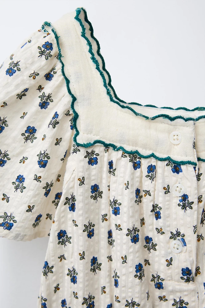 TEXTURED FLORAL SHORT JUMPSUIT