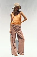 DOUBLE LAYER KNIT LINEN BLEND TOP
