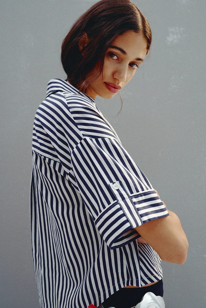 LINEN BLEND CROPPED SHIRT