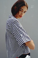 LINEN BLEND CROPPED SHIRT