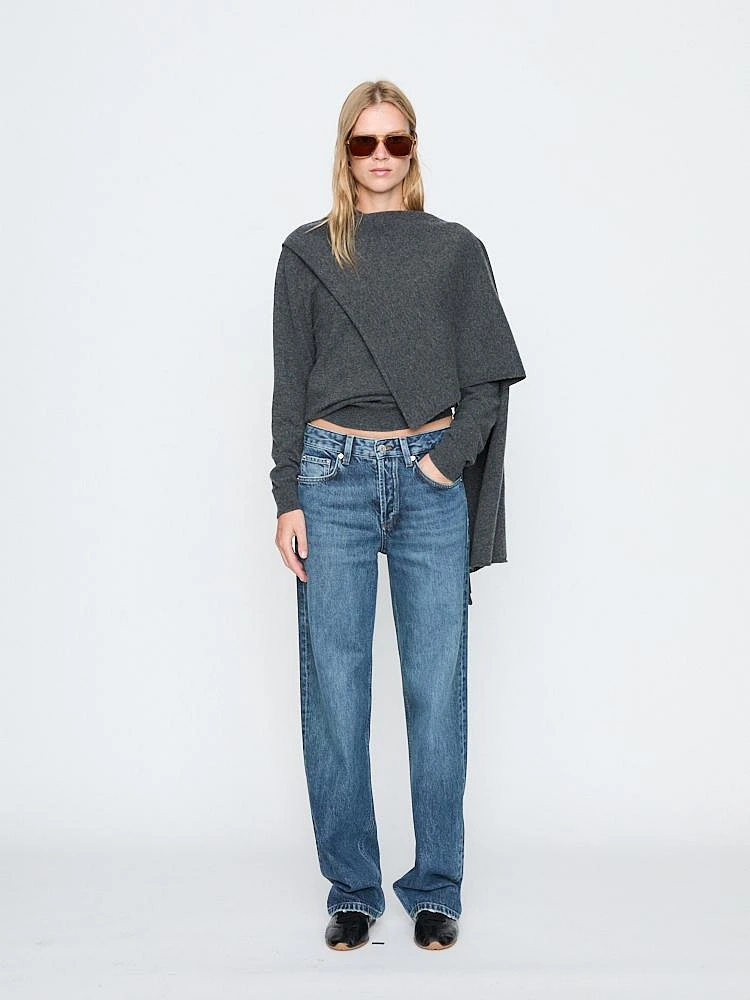 Mid-rise wide-leg full length jeans