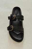SANDALES PLATES CUIR BOUCLES