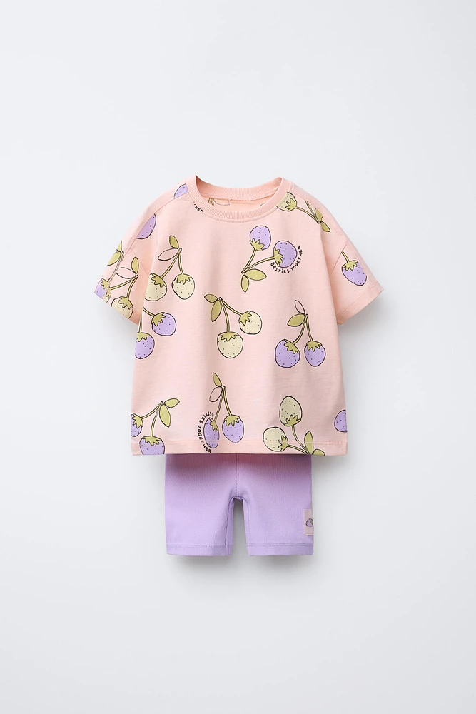 FRUIT PRINT T-SHIRT AND BIKER LEGGINGS SET
