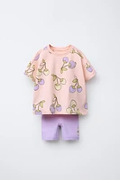 FRUIT PRINT T-SHIRT AND BIKER LEGGINGS SET
