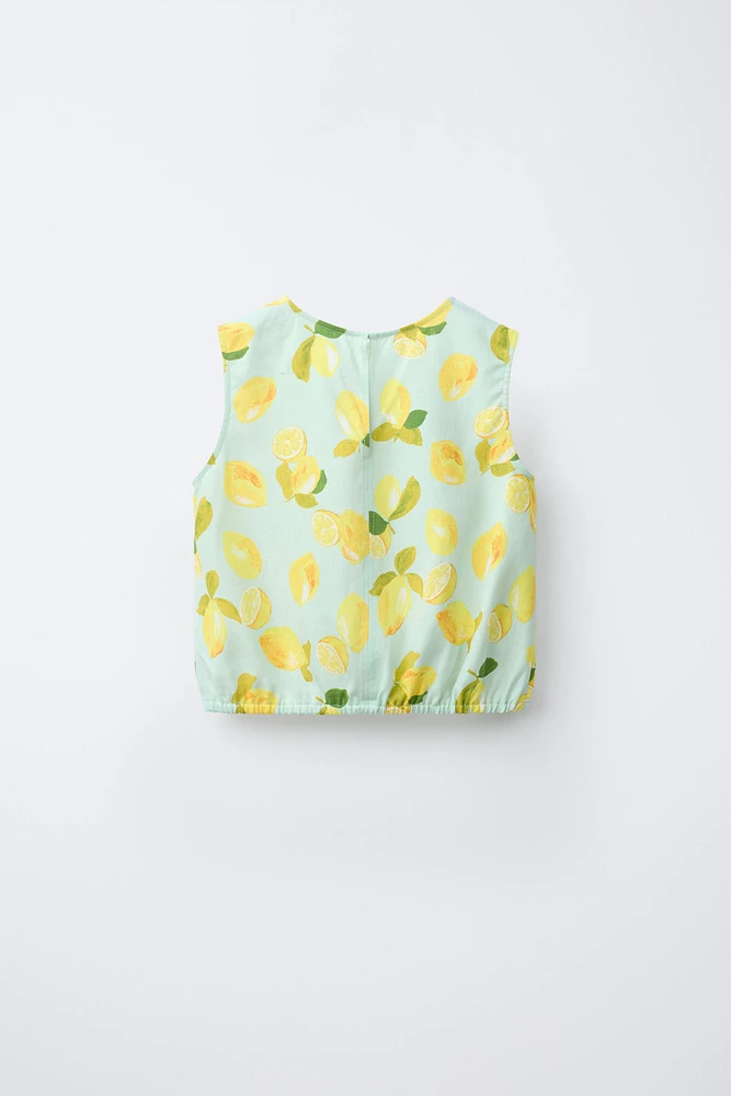TOP IMPRIMÉ CITRONS AVEC LIN