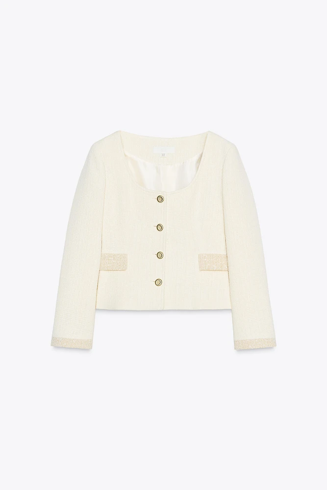 ROUND NECK TEXTURED BLAZER