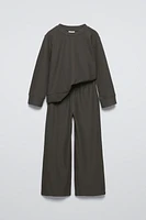 SOFT TOUCH RIBBED SHIRT AND WIDE LEG MATCHING SET