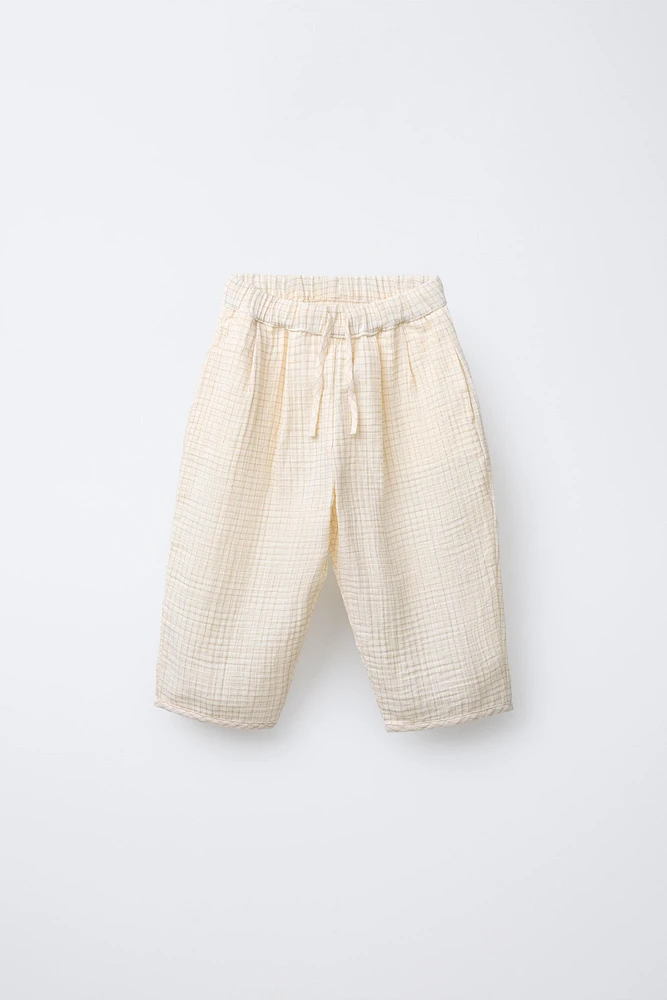 PLAID TEXTURED BAGGY PANTS