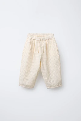 PLAID TEXTURED BAGGY PANTS