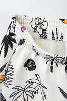PALM TREE PRINT BERMUDA SHORTS