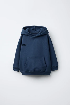 FLOCKED TEXT DETAIL HOODED SWEATSHIRT