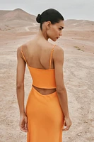 ROBE MI-LONGUE SATINÉE AJOURÉE