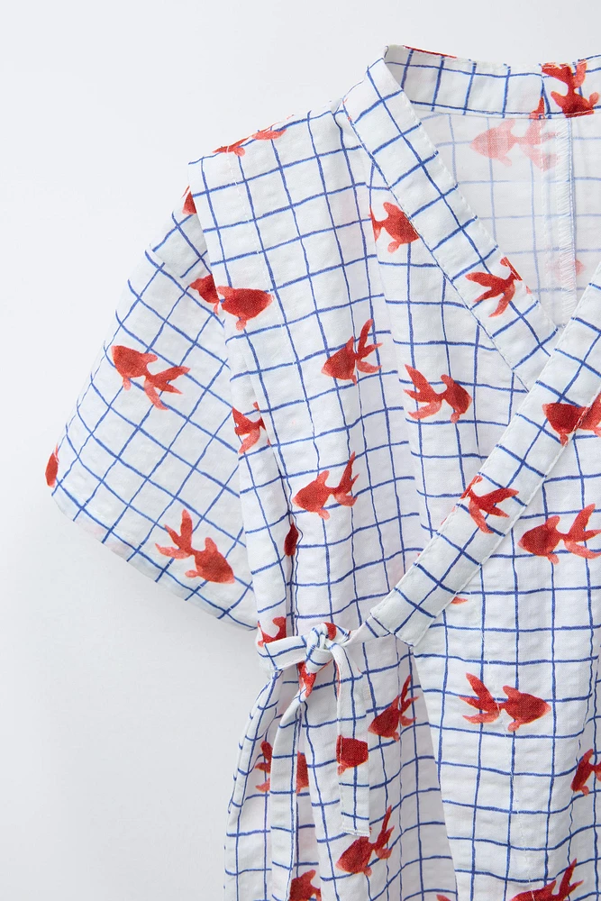 1-9 MONTHS/ GOLDEN FISH PRINTED KIMONO JUMPSUIT