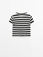 Striped cotton blend polo sweater