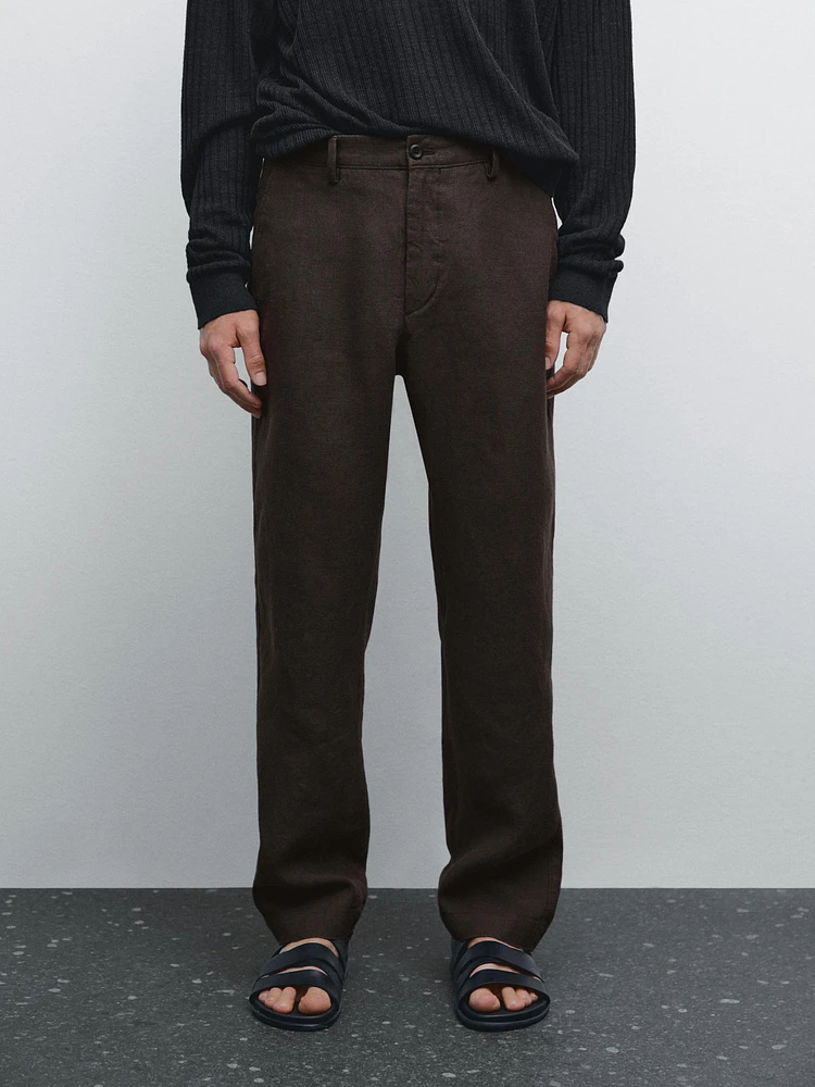 Pantalon straight 100 % lin
