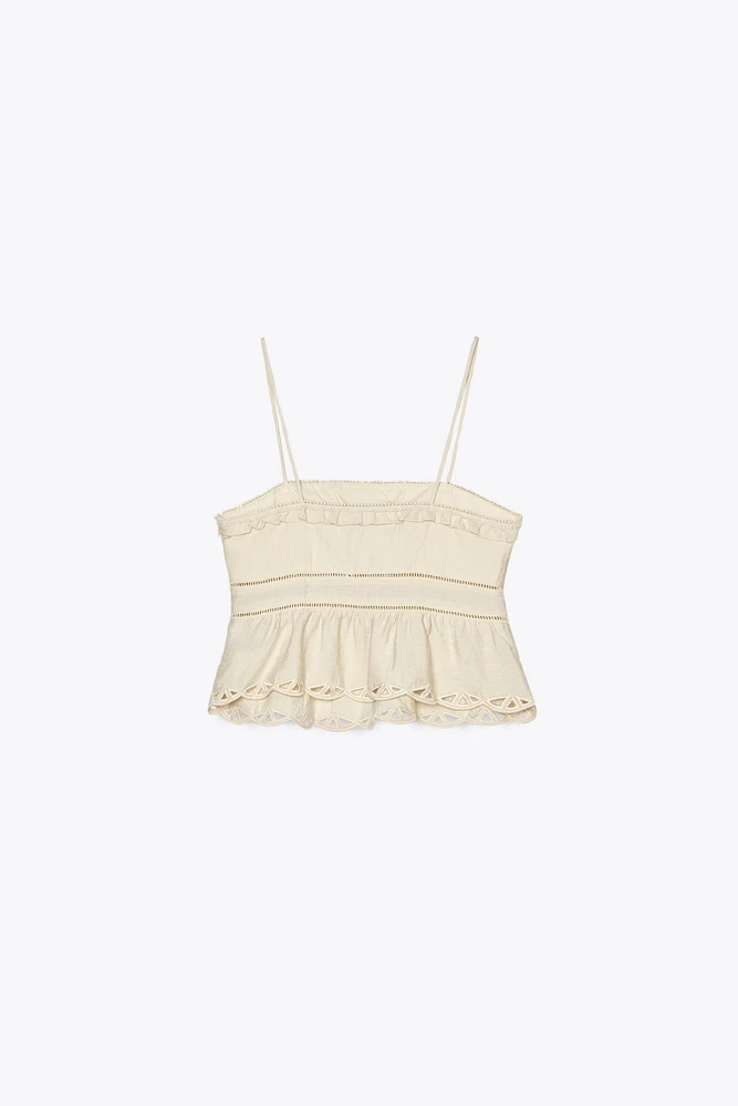 EMBROIDERED EYELET CROP TOP