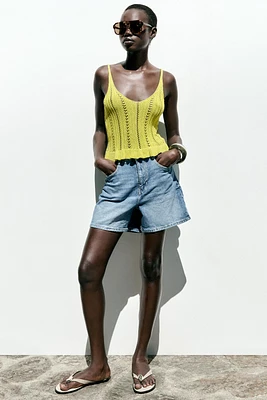 POINTELLE KNIT RUFFLE TOP