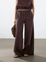 Straight-fit linen trousers with an elasticated waistband