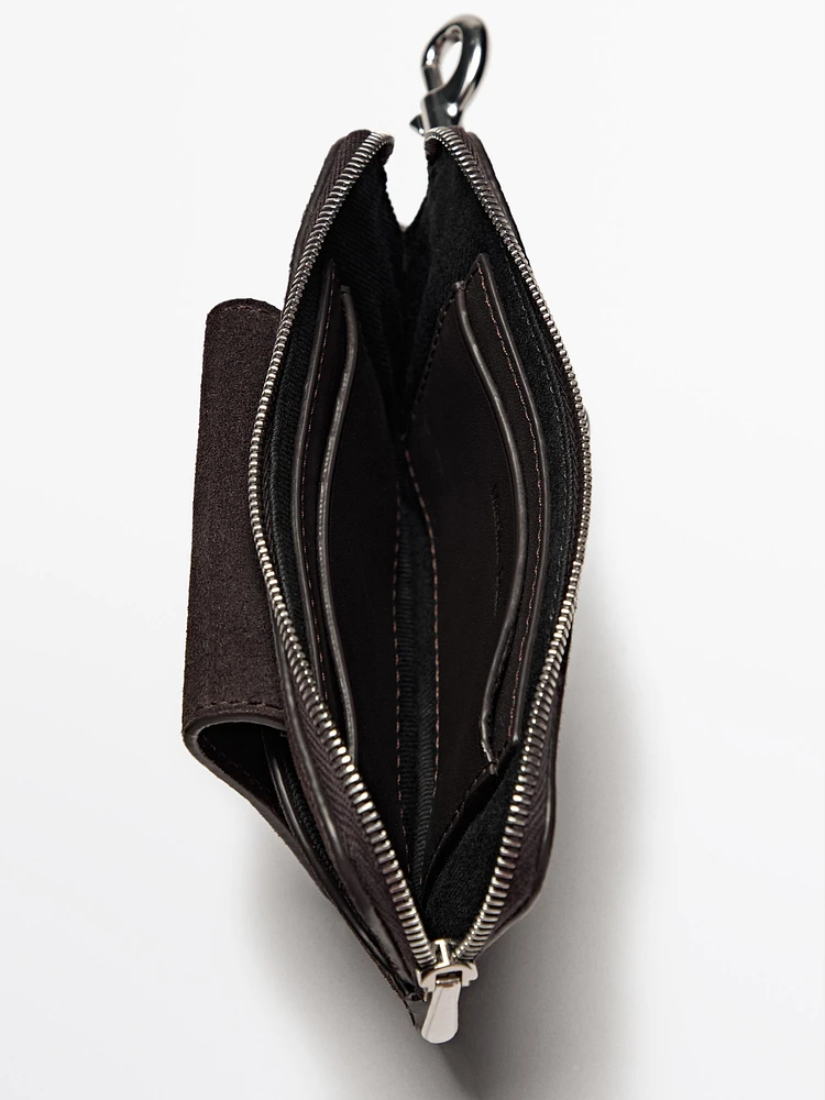 Split leather crossbody glasses case with purse