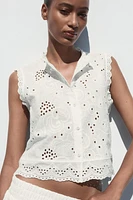 EMBROIDERED EYELET TOP