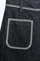 Z1975 EMBROIDERED STITCH DETAIL DENIM SHORTS