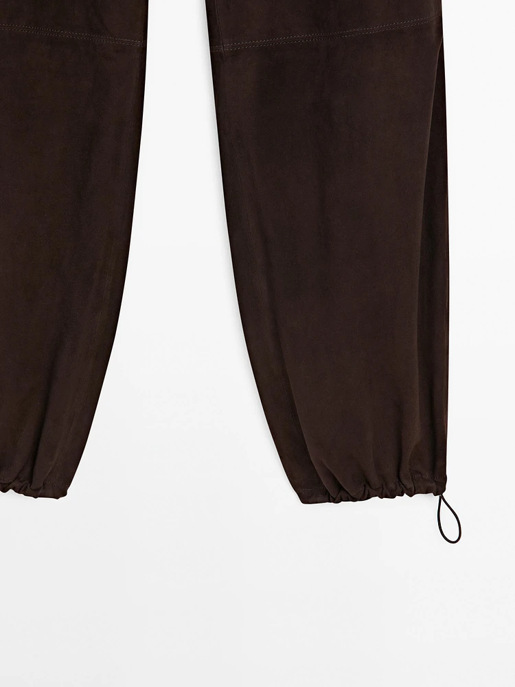 Suede leather parachute trousers