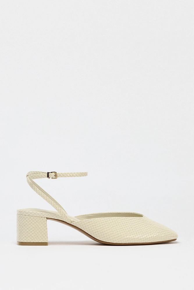 EMBOSSED BLOCK HEEL SLINGBACKS