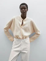 Flowing linen shirt with stand collar